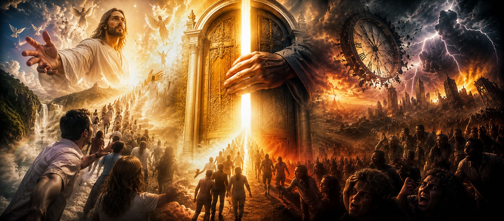 Representação de uma porta de luz se fechando, simbolizando o fim do tempo de graça